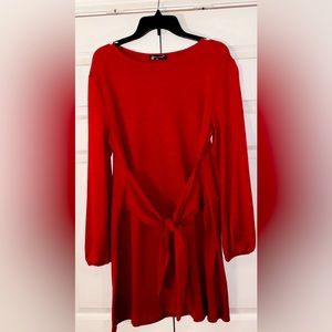 Long-Sleeved Deep Red Dress